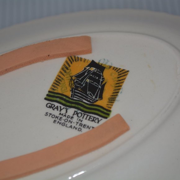 Gray's Pottery Lusterware Plate Dish Oval Stoke On Trent England Horse Carriage - Picture 6 of 9